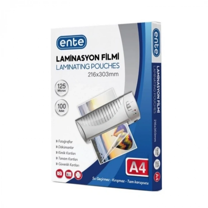 Ente Laminasyon Filmi 125 Micron A4 (216X303MM) 100 Lü