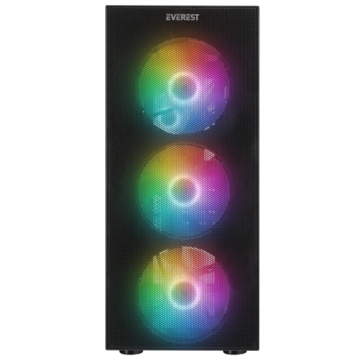 EVEREST FACED-V5, Mesh, 600W, 4x12cm Sabit Rainbow Fan, Temperli Cam Yan Panel, ATX, GAMING KASA