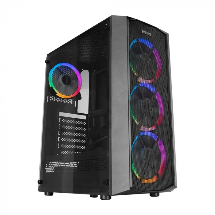 Everest Flat Mesh 4-12cm Rgb Fan Tempered Camlı Atx Mid-t Gaming Oyuncu Kasası