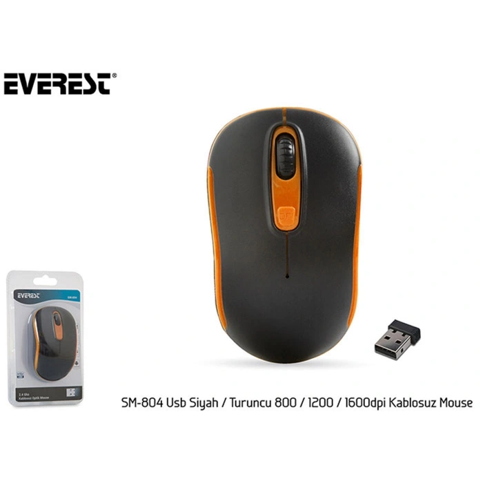 Everest Sm-804 Usb Siyah-turuncu 800-1200-1600dpi Kablosuz Mouse
