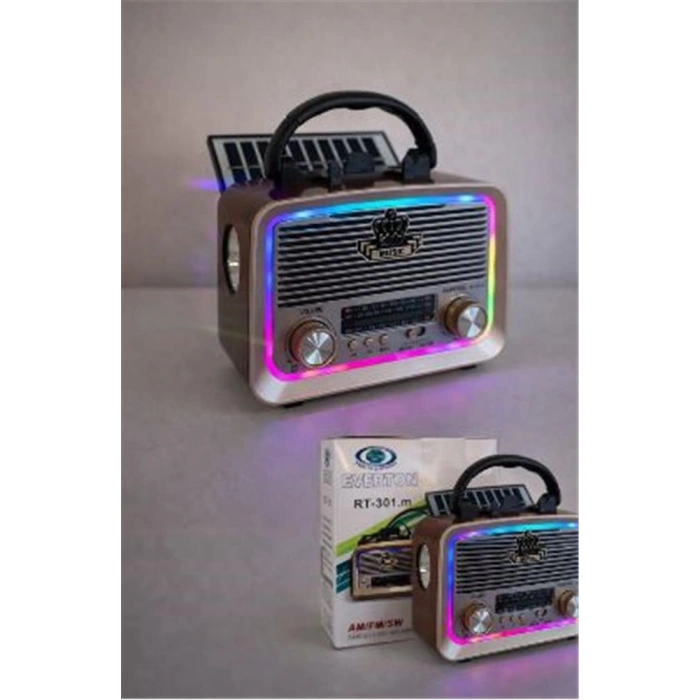 Everton Rt-301.m  Bluetooth-usb-sd-fm Şarjlı,solarlı,ledli, Nostaljik Radyo El Fenerl Radyo