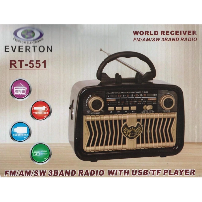 Everton Rt-551  Bluetooth Fm-usb-tf-aux Şarjlı Nostaljik Radyo