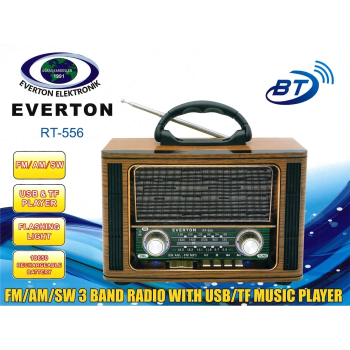 Everton Rt-556  Bluetooth Fm-usb-tf-aux  Şarjlı Nostaljik Radyo