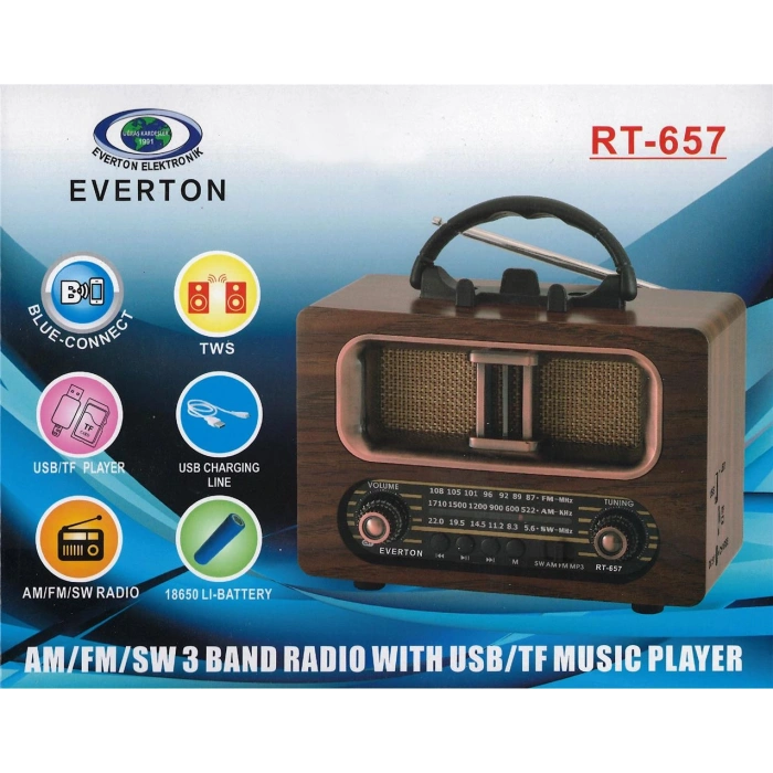 Everton Rt-657  Bluetooth Fm-usb-tf-aux Şarjlı Nostaljik Radyo