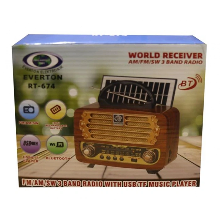 Everton Rt-674  Bluetooth-usb-sd-fm Şarjlı,solarlı  Nostaljik Radyo
