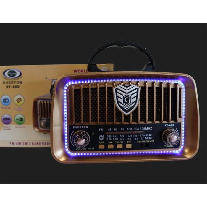 Everton Rt-688 Bluetooth Usb-micro Sd Solarlı Saatli Nostaljik Radyo