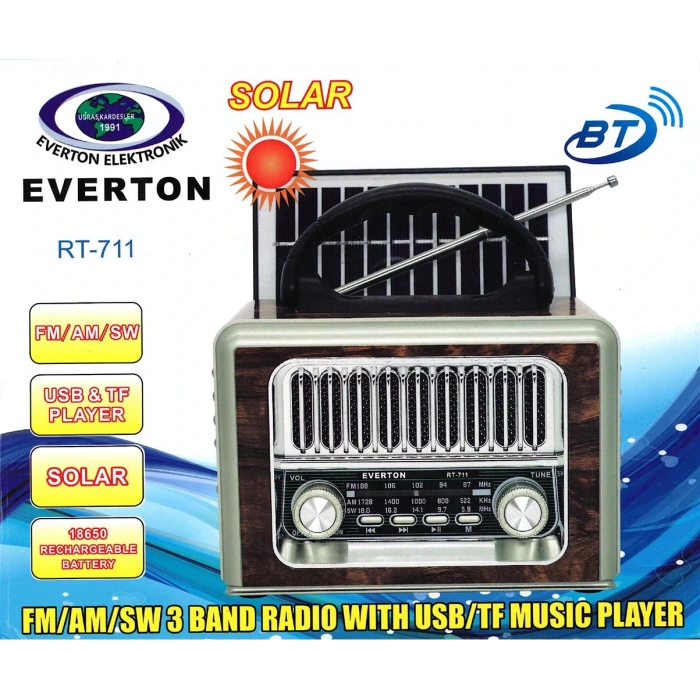 Everton Rt-711-usb-tf-am-fm-sw-tws-usb Güneş Eenerjili  Nostaljik Radyo