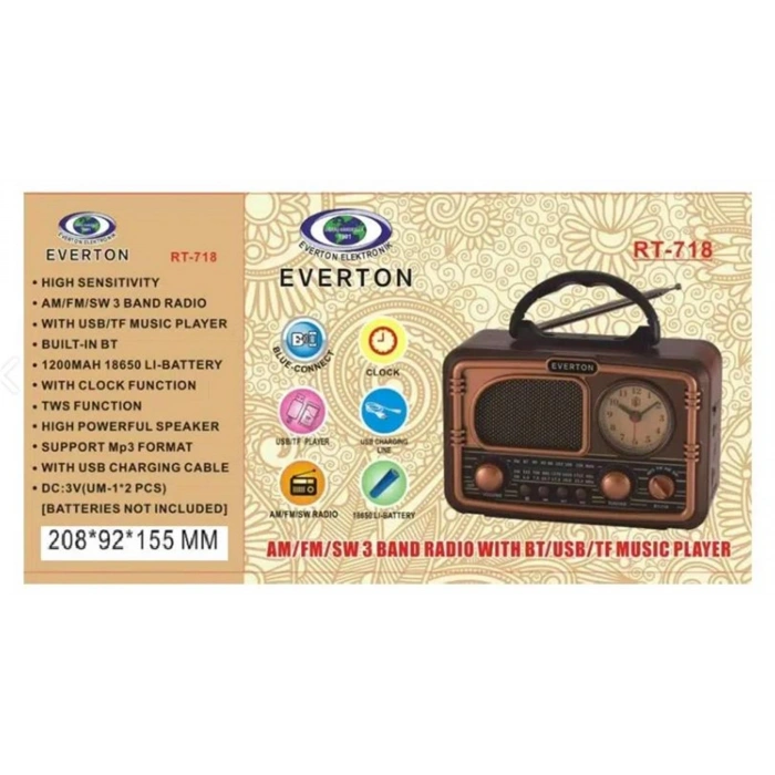 Everton Rt-718 Bluetooth-usb-sd-fm Şarjlı  Nostaljik Radyo