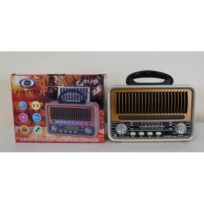 Everton Rt-769  Bluetooth Fm-usb-tf-aux  Şarjlı Nostaljik Radyo