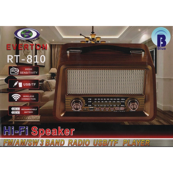 Everton Rt-810 Fm-usb-tf-aux Şarjlı Nostaljik Radyo