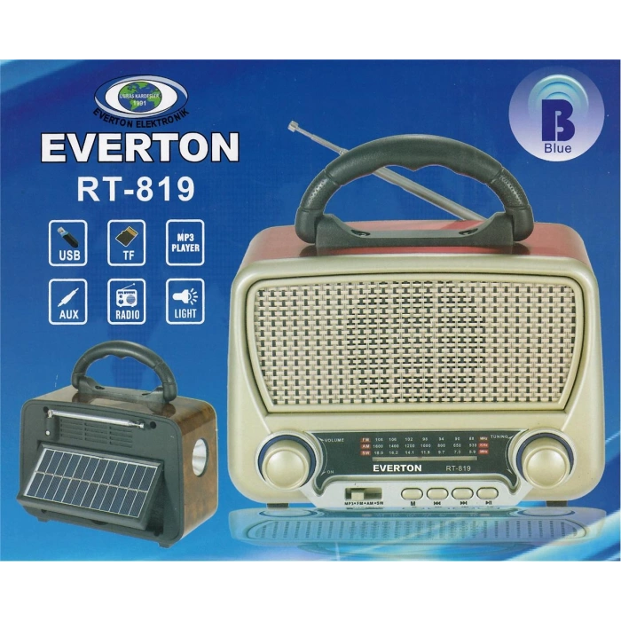 Everton Rt-819 (solar Güneş Panelli) Bluetooth Fm-usb-tf Card-aux Şarjlı Nostaljik Radyo El Feneri