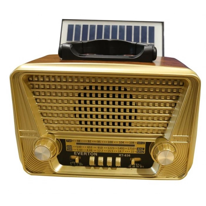 Everton Rt-836  Bluetooth Fm-usb-tf-aux Solarlı Şarjlı Nostaljik Radyo
