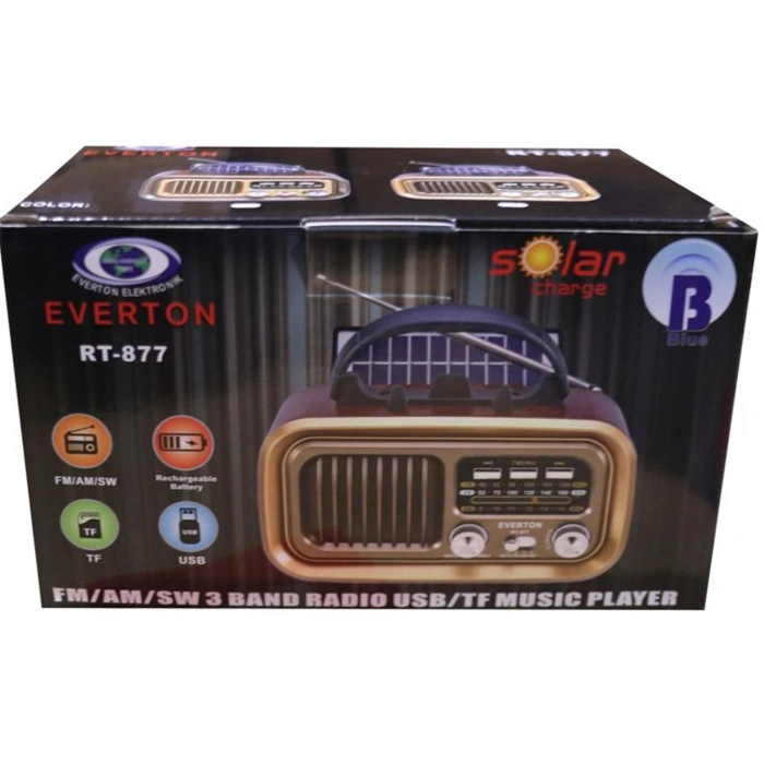 Everton Rt-877 Güneş Enerji Panelli Bluetooth Fm-usb-tf-aux Şarjlı Nostaljik Radyo