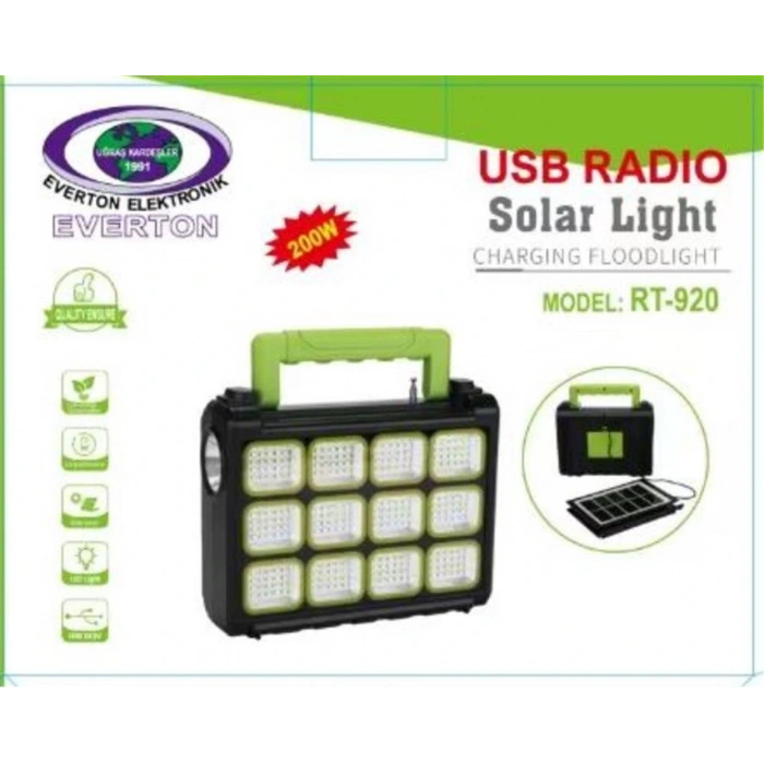 Everton Rt-920 Şarjlı 200w Solar Panelli Projektör (Radyolu)