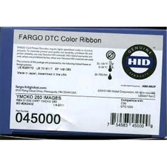 Fargo 045000 Dtc1000-dtc1250e Ymcko Renkli Ribbon Tek Yüze 250 Renkli Baskı