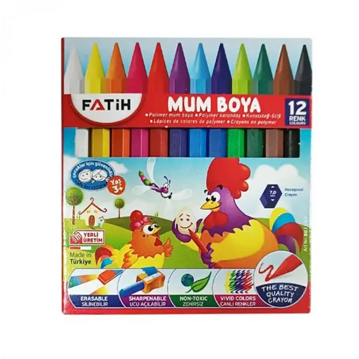 Fatih Mum Pastel Boya Polymer Crayons Kısa 12 Renk 50110/f
