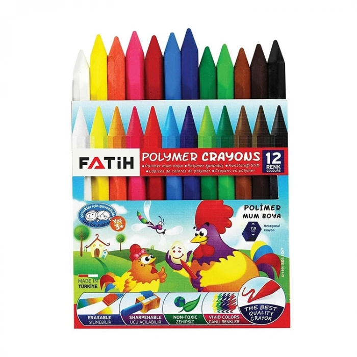 Fatih Mum Pastel Boya Polymer Crayons Kısa 12 Renk 50110/f