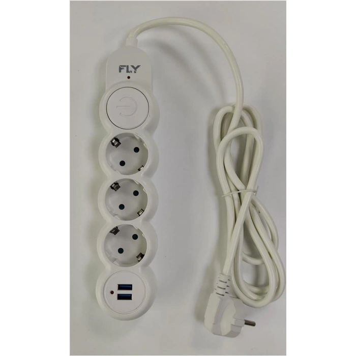 Fly 3393-01 3lü 2mt 2.1a Anahtarlı 2usb Şarj Çıkışlı Akım Korumalı 2500w