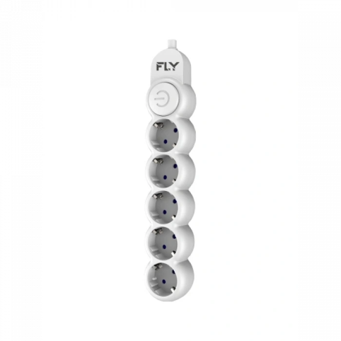 Fly 3394-01, 5 Soket, Akım Korumalı Priz, 2.1a, Anahtarlı, 2mt Kablo, (beyaz)