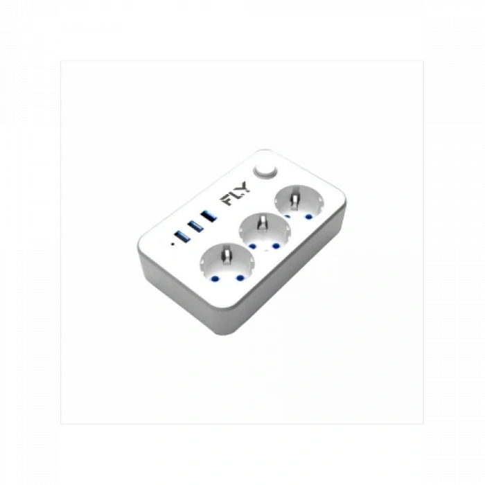 Fly 3406-01, 3 Soket, 3 Usb, Akım Korumalı Priz, 2.1a, Anahtarlı, 2mt Kablo, (beyaz)