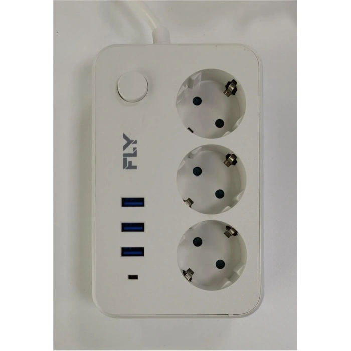Fly 3406-01 3lü Anahtarlı 2.1a 3usb Şarj Çıkışı 2mt Anahtarlı  Akım Korumalı Priz Çocuk Koruması