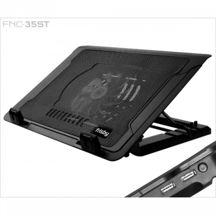 FRISBY FNC-35ST 14cm Fan, 10"-17" Notebook Soğutucu, 5 Kademeli Stand, Mavi Ledli (Siyah)