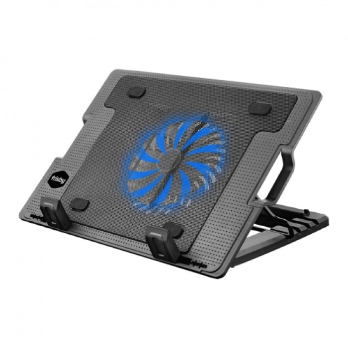 FRISBY FNC-35ST 14cm Fan, 10"-17" Notebook Soğutucu, 5 Kademeli Stand, Mavi Ledli (Siyah)