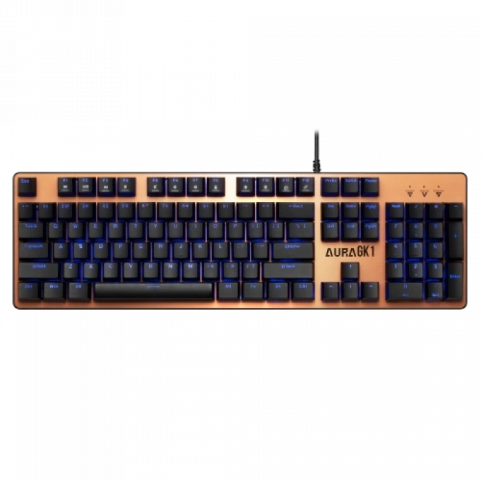 GAMDIAS AURA GK1, USB Kablolu, İngilizce,  Çok Renkli Arka Aydınlatma, Red Mekanik Switch, Bronz Edition, Gaming Klavye