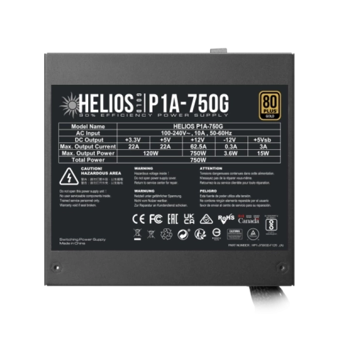 GAMDIAS HELIOS P1A-750G, 750W, 80+ Gold, Aktif PFC, GAMING, ATX, Power Supply (PSU)