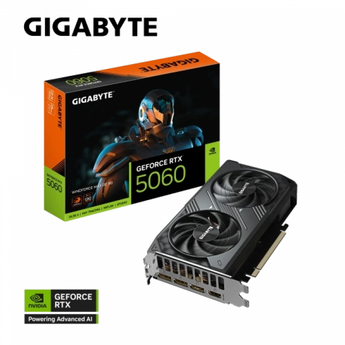 GIGABYTE GV-N5060WF2MAX OC-8GD, RTX5060, WINDFORCE MAX OC, 8Gb, GDDR7, 128BIT, 2 Fanlı, 1xHDMI, 3xDP, GAMING Ekran KARTI