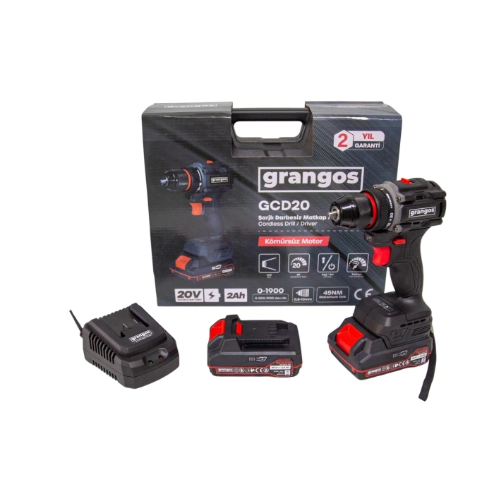 Grangos GCD20-T2 20V 2 Ah Çift Akülü Darbesiz Matkap