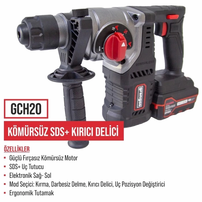 Grangos GCKIT204-F4 20V Kömürsüz Akülü Set – Darbeli Matkap, Somun Sıkma, Avuç Taşlama, Kırıcı Delici – 4×5.0Ah Akü, Hızlı Şarj, Çanta, Aksesuar Hediyeli