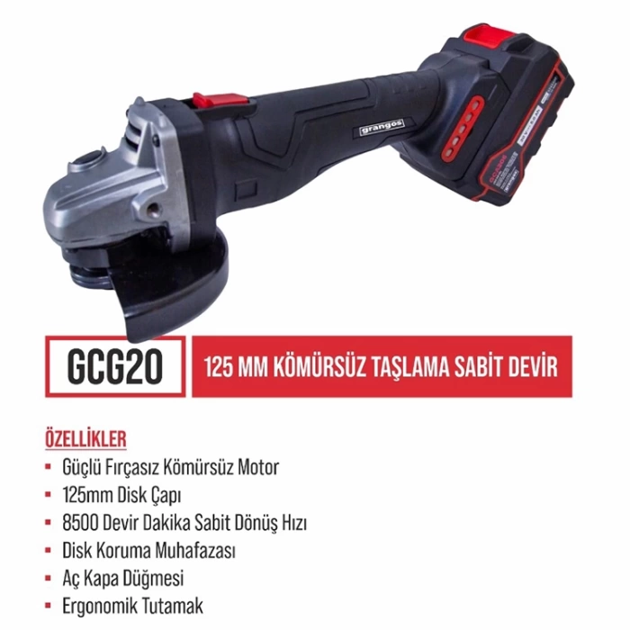 Grangos GCKIT204-F4 20V Kömürsüz Akülü Set – Darbeli Matkap, Somun Sıkma, Avuç Taşlama, Kırıcı Delici – 4×5.0Ah Akü, Hızlı Şarj, Çanta, Aksesuar Hediyeli