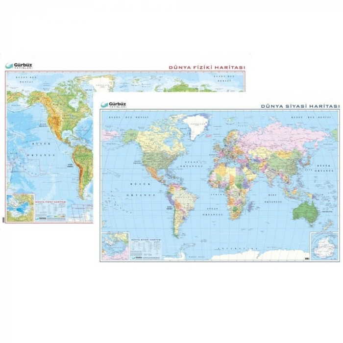 Gürbüz Dünya Fiziki+siyasi Çift Taraflı 35x50