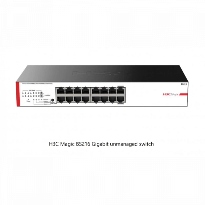 H3C Magic BS216, 16 Port, GigaBit, 2 Port GigaBit Uplink, Yönetilemez, Metal Kasa, Rack Mount Switch