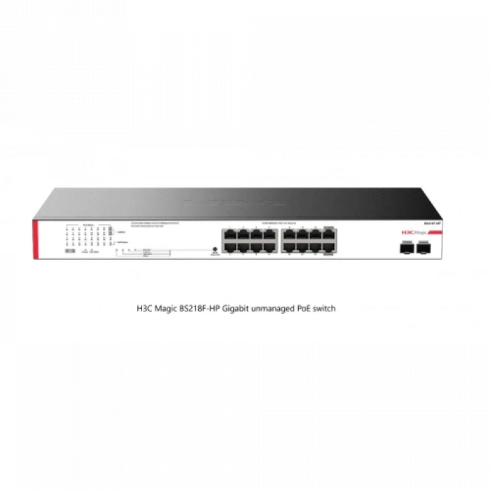 H3c Magic Bs218f-hp, 18 Port, Gigabit, 16 Port Poe, 225w, 2 Port Gigabit Uplink, +2 Port Gigabit Sfp, Metal Kasa, Yönetilemez, Rack Mount Switch