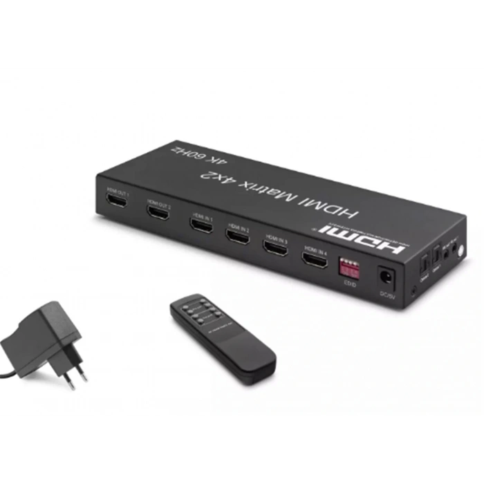 Hadron Hdx1334 Hdmi Switch & Splitter 4-In 2-Out Matrix Siyah 4K HDMI Girişi: 4 HDMI Çıkışı: 2