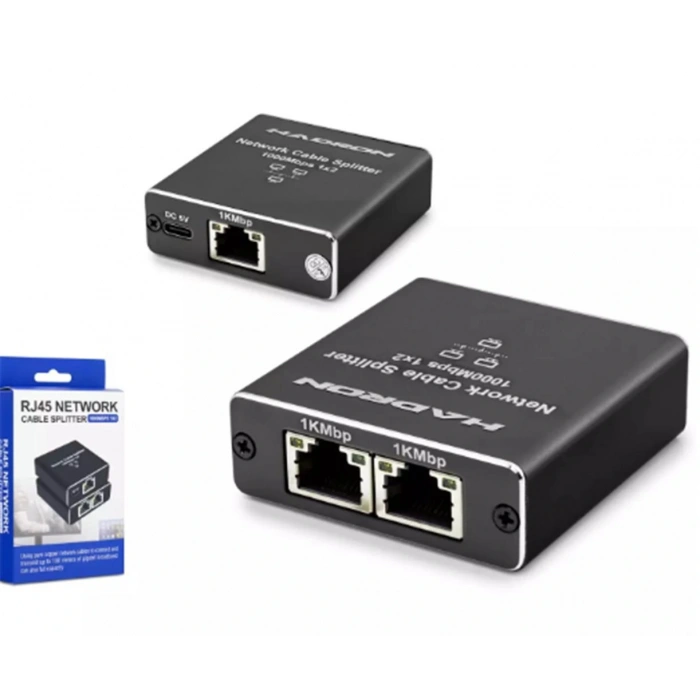 Hadron Hdx1347 100mt Network Splitter Gigabit Rj45 1000mbps 1-ın 2-out Siyah
