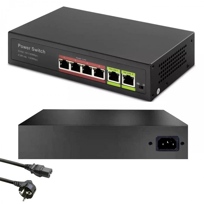 Hadron HDX1440 AI PoE Switch 4 Port 2 Uplink 45W Siyah