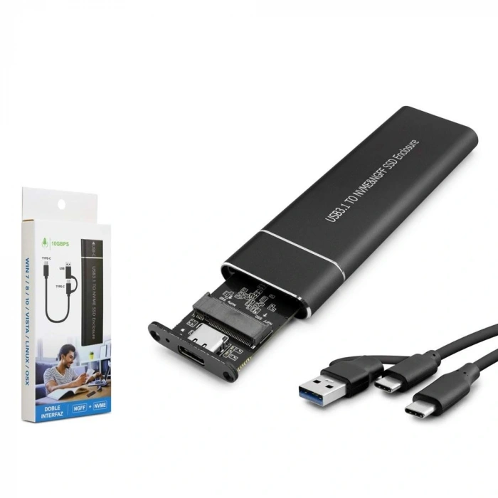 Hadron Hdx1769 Ssd Kutu Type-c3.1 + Usb3.0 Nvme M2 Chip Jms581d Siyah