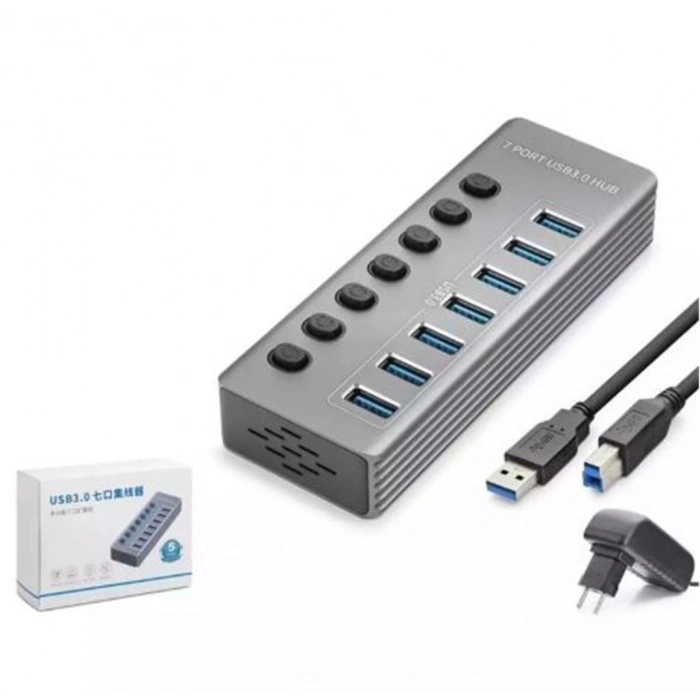 Hadron Hdx7047 Usb Hub 3.0 7-usb 7-anahtarlı 5gbps High Speed 7in1 Gri