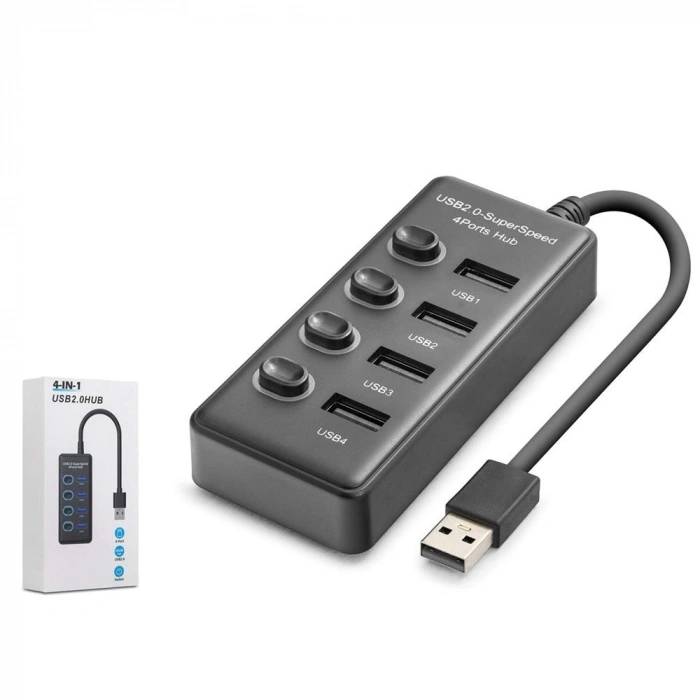 Hadron Hdx7048 Usb Hub 2.0 480mbps 4x Usb-a 4 Port Switch’li Çoklayıcı Siyah