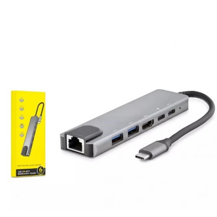 Hadron Hdx7791 Type-c Hdtv Combo Hdmı 4k 30hz + 2-type-c + 2-usb3.0 + Lan 6ın1 Gri