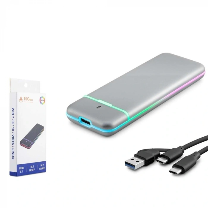 Hadron M2 Hdx1774 Ssd Kutu Type-c3.1 + Usb3.0 Nvme + Ngff M2 Chip Rtl9210b Gri