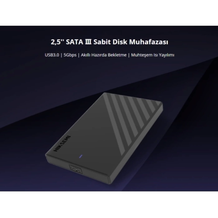 HIKSEMI HS-HUB-MHB201, USB3.0, 2,5" Disk Kutusu. (SSD ve HDD Destekler, 5Gbps, Siyah, Win, Mac-OS, Linux, Android)