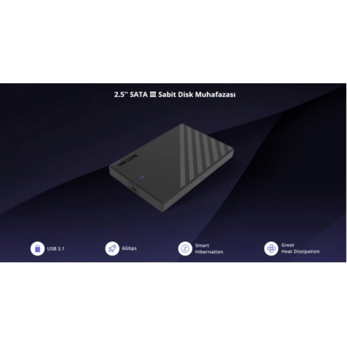 HIKSEMI HS-HUB-MHC201, USB3.1 ve Type-C, 2,5" Disk Kutusu.  (SSD ve HDD Destekler, 6Gbps, Siyah, Win, Mac-OS, Linux, Android)