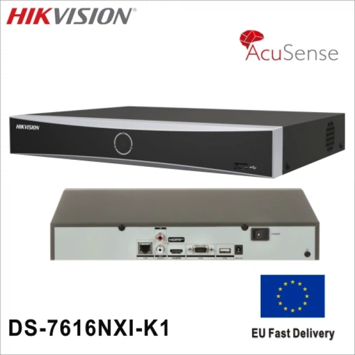 Hıkvısıon Ds-7616nxı-k1, 16kanal, 12mpix, H265+, Acusense, 1 Hdd Desteği, 2160p Kayıt, 160mbps Bant Genişliği, Metal Kasa, Nvr
