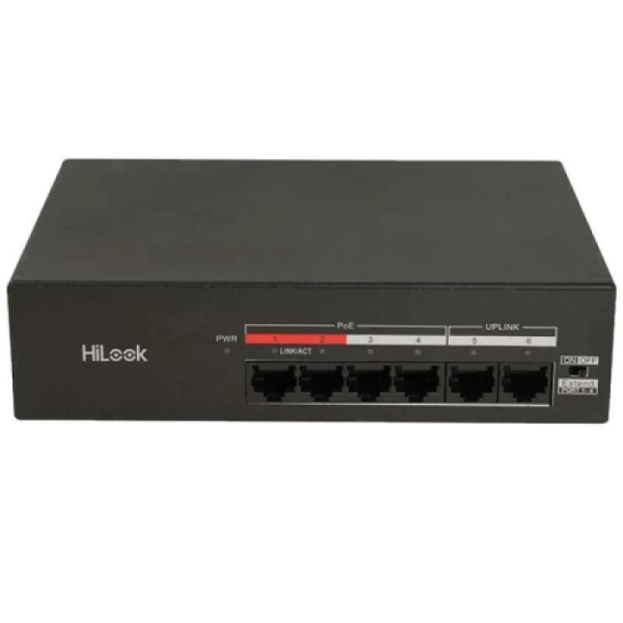 HILOOK NS-0106MP-35(B), 4 Port, Megabit, PoE 35W, 2 Port Megabit Uplink, Yönetilemez, Masaüstü Switch