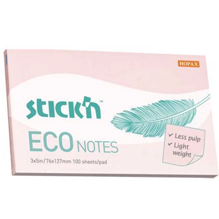 Hopax Stıckn Yapışkanlı Not Kağıdı 100 YP 76x127 Eco Patel Pembe HE21750