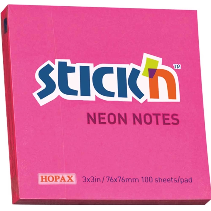 Hopax Stıckn Yapışkanlı Not Kağıdı 100 YP 76x76 Fosforlu Pembe HE21165